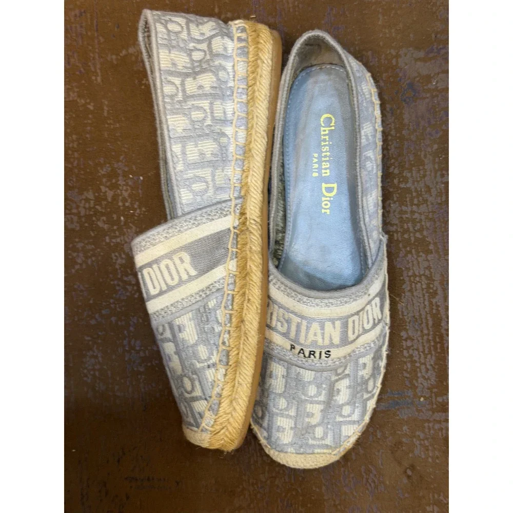 Christian Dior Granville Grey Oblique Embroidered Espadrilles Flats 40D CA0120